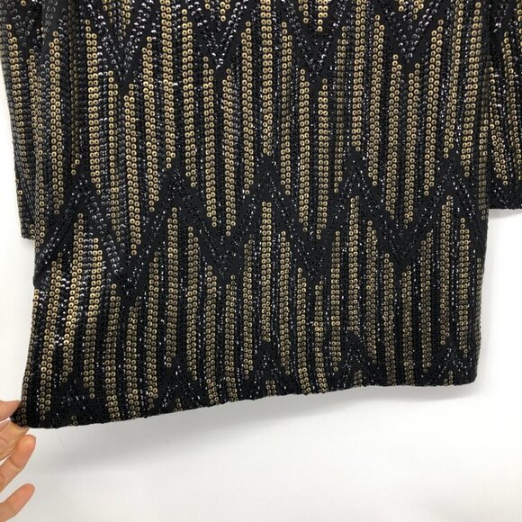 Joe's Jeans Black & Gold Yves Sequin Chevron Long Sleeve Mini Dress size XS - Picture 13 of 16